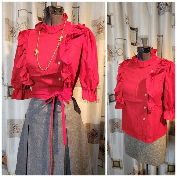 Authentic Original Vintage Style Tops - Vintage Bolts Red Ruffle Top